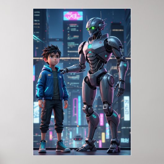 Cyber Guardian | Sci-Fi Robot & Kid Art Poster (Vorne)