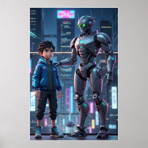 Cyber Guardian   Sci-Fi-Roboter- und Kinderkunstpo Poster
