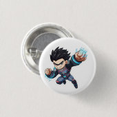 Cyber-Held Anime-Kämpfer – Mächtiger Chibi-Charakt Button (Vorne & Hinten)