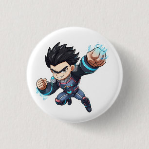 Cyber-Held Anime-Kämpfer – Mächtiger Chibi-Charakt Button