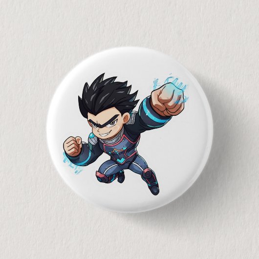 Cyber-Held Anime-Kämpfer – Mächtiger Chibi-Charakt Button (Vorderseite)