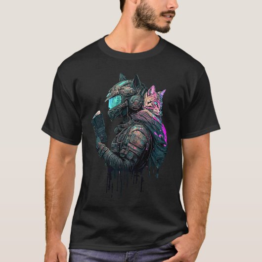 Cyber-Katzen-Protector-Punk-Synthwave-Lesung Futur T-Shirt (Vorderseite)
