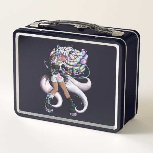 Cyber Kitsune Mädchen Metall Lunch Box (Rückseite)