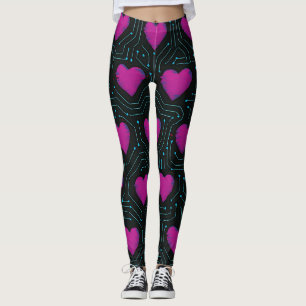 Cyber-Liebes-Schaltkreis – Tech-Herz-Musterdesign Leggings