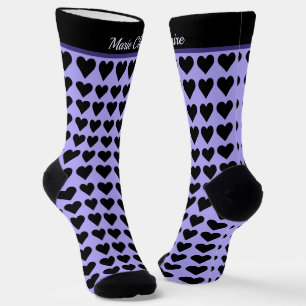 Cyber-Lila-Schwarze-Herzen-Personalisierter Name  Socken