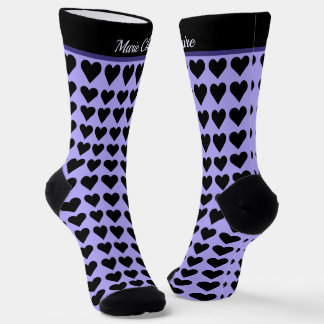 Cyber-Lila-Schwarze-Herzen-Personalisierter Name Socken