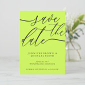 Cyber Lime Jet Black Custom Photo Calligraphy Save The Date (Stehend Vorderseite)