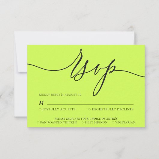 Cyber Lime Jet Black Minimal Modern RSVP Karte (Vorderseite)
