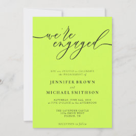 Cyber Lime & Jet Black Minimal We are Engaged Einladung