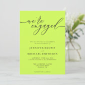 Cyber Lime & Jet Black Minimal We are Engaged Einladung (Stehend Vorderseite)