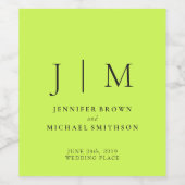 Cyber Lime Jet Black Minimalistic Suite Wedding Weinetikett (Einzelnes Label)