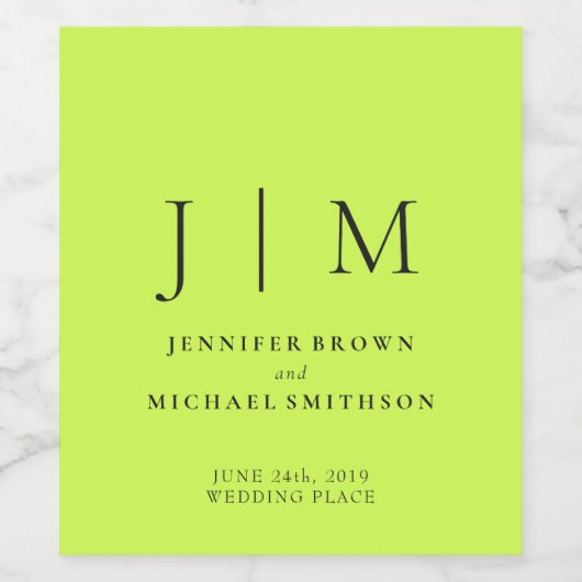 Cyber Lime Jet Black Minimalistic Suite Wedding Weinetikett (Einzelnes Label)