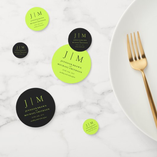 Cyber Lime Jet Black Monogram Klassische Hochzeit Konfetti (Gruppe)