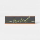 Cyber Lime Jet Black Script Table Reserved Schreibtischnamensplakette (Vorderseite )