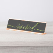 Cyber Lime Jet Black Script Table Reserved Schreibtischnamensplakette (Vorderseite )