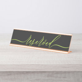 Cyber Lime Jet Black Script Table Reserved Schreibtischnamensplakette