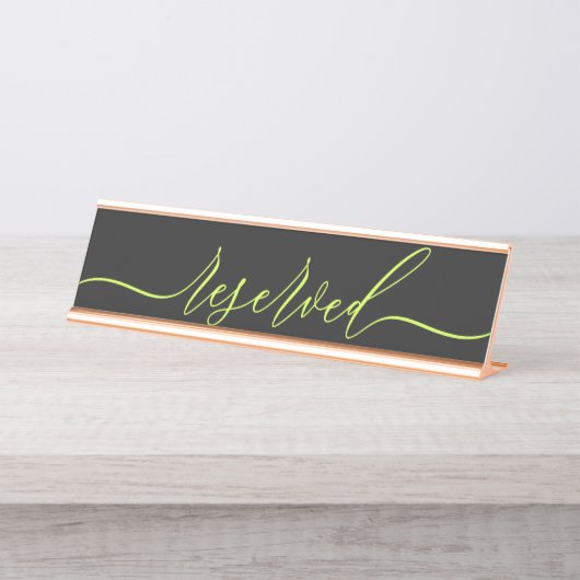 Cyber Lime Jet Black Script Table Reserved Schreibtischnamensplakette (Vorderseite )