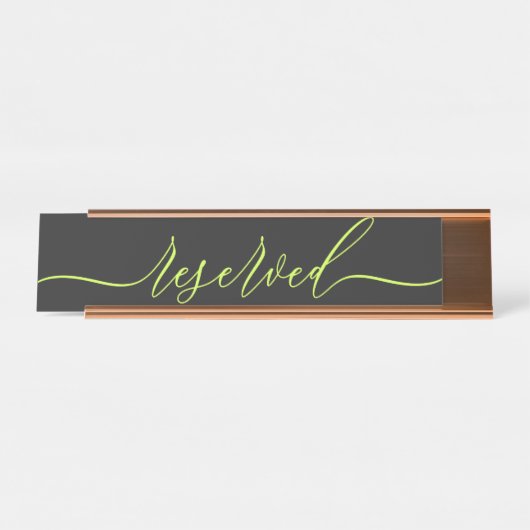 Cyber Lime Jet Black Script Table Reserved Schreibtischnamensplakette (Vorderseite )