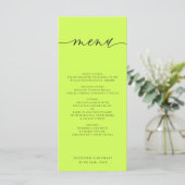 Cyber Lime Jet Black Simple Script Wedding Dinner Menükarte (Stehend Vorderseite)