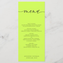 Cyber Lime Jet Black Simple Script Wedding Dinner Menükarte