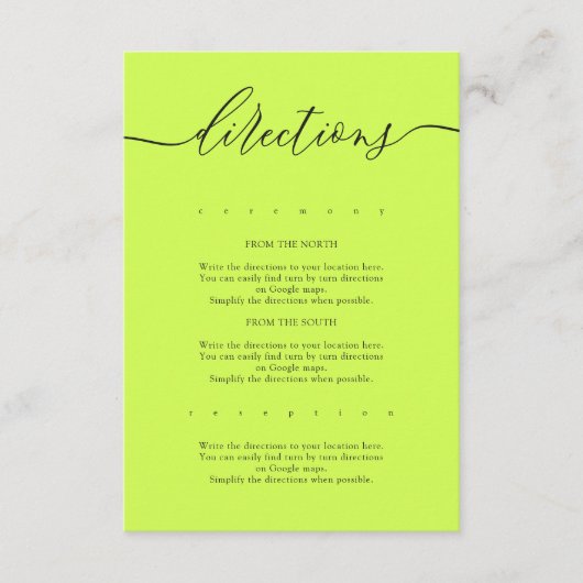 Cyber Lime Jet Black Simple Wedding Directions Begleitkarte (Vorderseite)