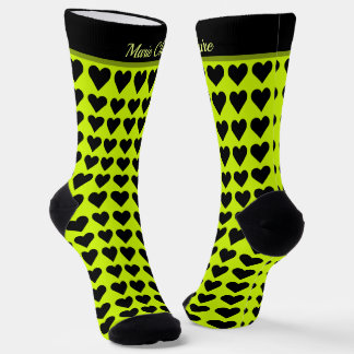Cyber Lime Schwarze Kleine Herzen Benutzerdefinier Socken