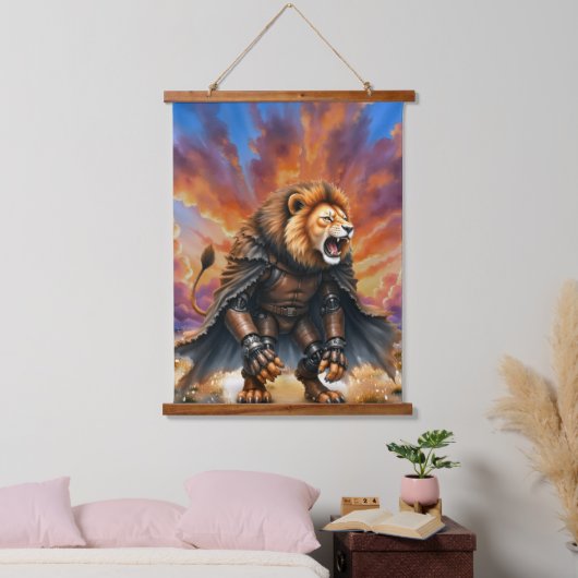 Cyber-Löwe der Ödlande  Wandteppich Mit Holzrahmen (Schlafzimmer)