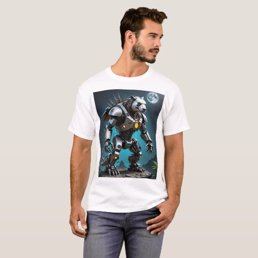 Cyber Mecha Panda Futuristic Robotic Warrior T-Shi T-Shirt (Vorne ganz)