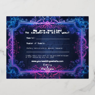 Cyber-Mittelalterliche Fusion Wedding RSVP Card RE Folien Feiertagspostkarte