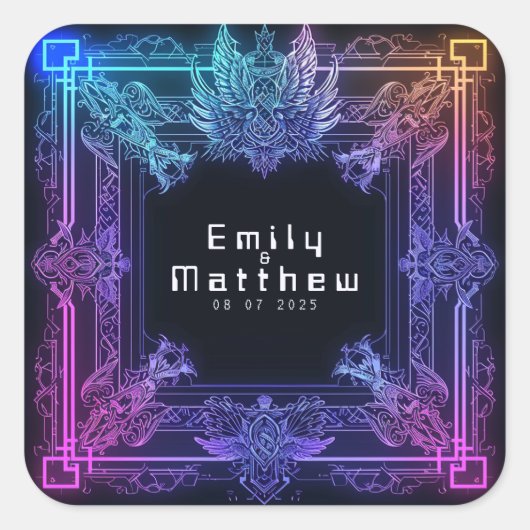 Cyber-Mittelalterliche Fusionshochzeit Quadratischer Aufkleber (Vorderseite)