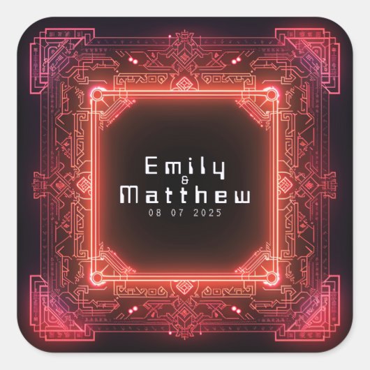 Cyber-Mittelalterliche Fusionshochzeit Quadratischer Aufkleber (Vorderseite)