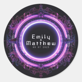 Cyber-Mittelalterliche Fusionshochzeit Runder Aufkleber