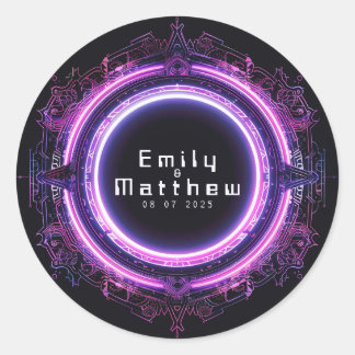 Cyber-Mittelalterliche Fusionshochzeit Runder Aufkleber