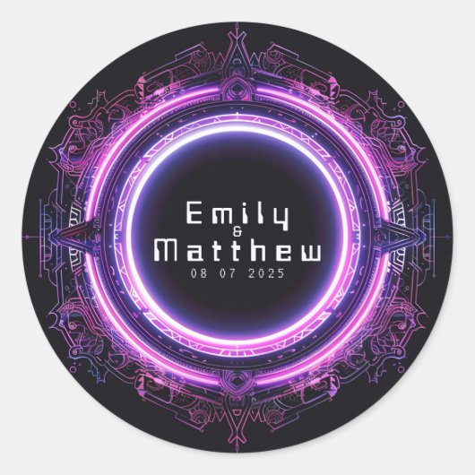 Cyber-Mittelalterliche Fusionshochzeit Runder Aufkleber (Vorderseite)