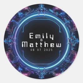 Cyber-Mittelalterliche Fusionshochzeit Runder Aufkleber