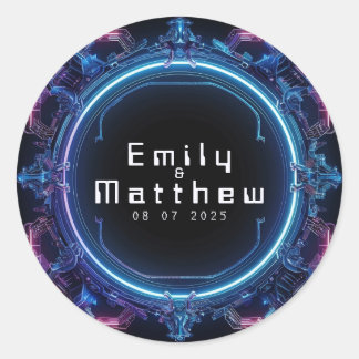 Cyber-Mittelalterliche Fusionshochzeit Runder Aufkleber