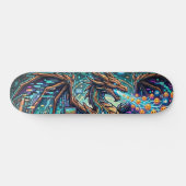 Cyber-Neon Blue Dragon Glitch Art Mural Design Skateboard (Horizontal)