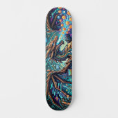 Cyber-Neon Blue Dragon Glitch Art Mural Design Skateboard (Vorderseite)