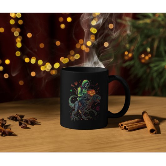 Cyber Neon Skeleton Riding Robo Dino - Halloween Kaffeetasse