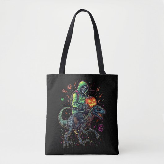 Cyber Neon Skeleton Riding Robo Dino - Halloween Tasche (Vorderseite)