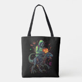 Cyber Neon Skeleton Riding Robo Dino - Halloween Tasche (Rückseite)