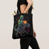 Cyber Neon Skeleton Riding Robo Dino - Halloween Tasche (Von Nahem)