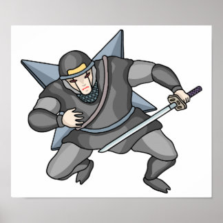 Cyber-Ninja mit Shuriken auf dem Rücken. Poster