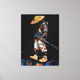 Cyber Ninja Palette Knife Neon Orange Impasto Leinwanddruck