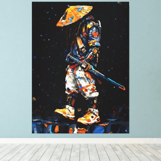 Cyber Ninja Palette Knife Neon Orange Impasto Leinwanddruck (Insitu (Holzboden))