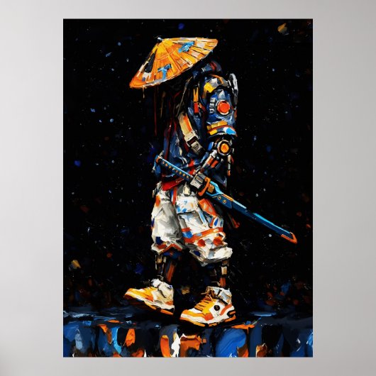 Cyber Ninja Palette Knife Neon Orange Impasto Poster (Vorne)