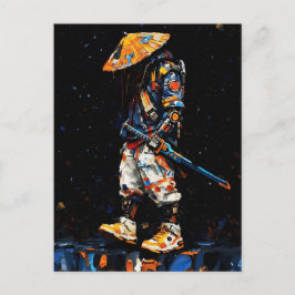 Cyber Ninja Palette Knife Neon Orange Impasto Postkarte