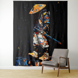 Cyber Ninja Palette Knife Neon Orange Impasto Wandteppich