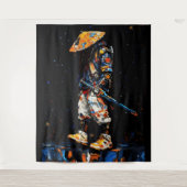 Cyber Ninja Palette Knife Neon Orange Impasto Wandteppich (Vorderseite)