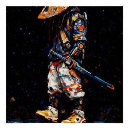 Cyber-Ninja-Palettenmesser Neonorange Impasto Poster